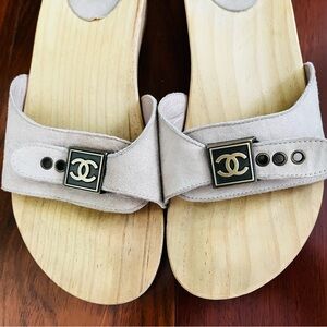 CHANEL x Dr. Scholl’s Wooden Slide Sandals, 8